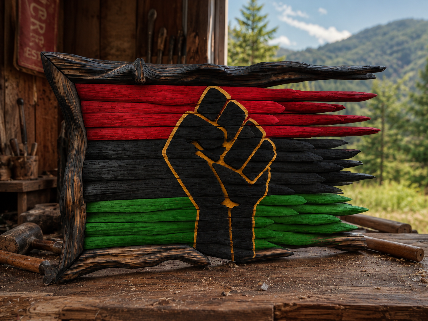 Handmade Wooden BLM Flag